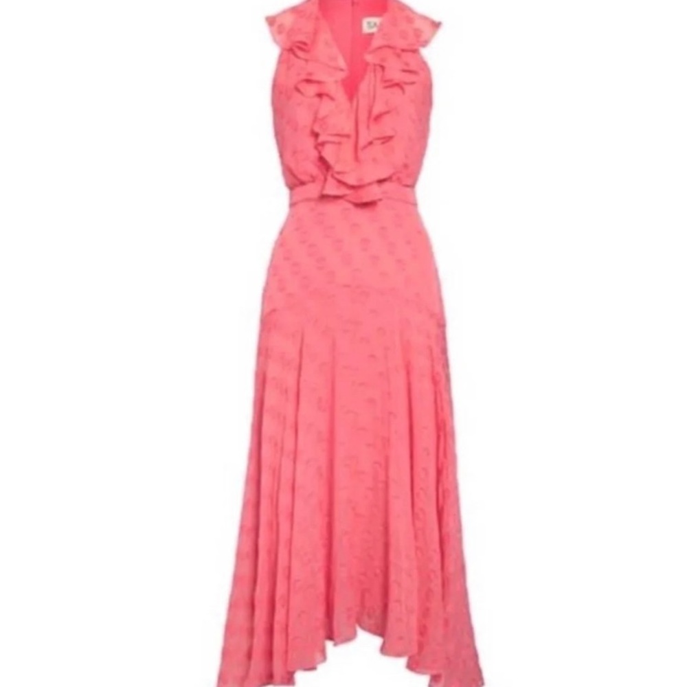 Saloni Pink Silk Dot Ruffle Dress